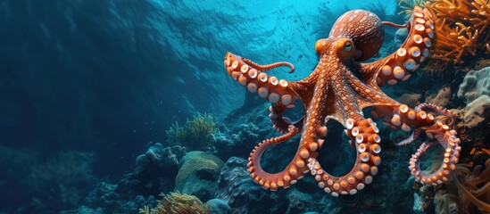 Poster - Caribbean reef octopus Octopus briareus. with copy space image. Place for adding text or design