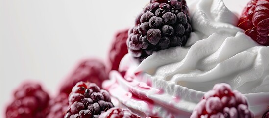 Aufkleber - Berry fruit fool dessert in glass bowl Sweetened and pureed blackberries folded into whipped cream topped with whole blackberries and raspberries. with copy space image