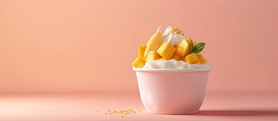 Poster - korean shaved ice dessert mango bingsu. with copy space image. Place for adding text or design