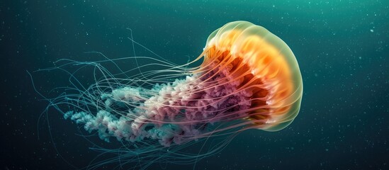 Poster - Lion s Mane jellyfish drifting underwater in the gulf of st Lawrence. with copy space image. Place for adding text or design