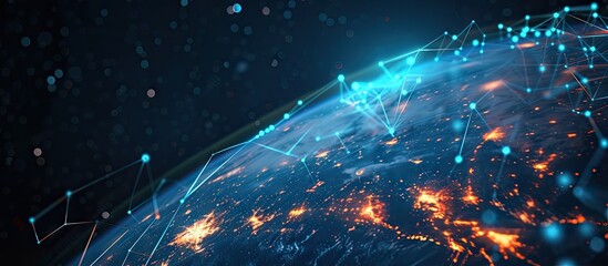 Poster - Communication technology with global internet network connected around the world Telecommunication and data transfer international connection links IoT finance business blockchain security