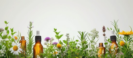 Poster - Medicinal herbs and tinctures alternative medicine Selective focus Nature. with copy space image. Place for adding text or design