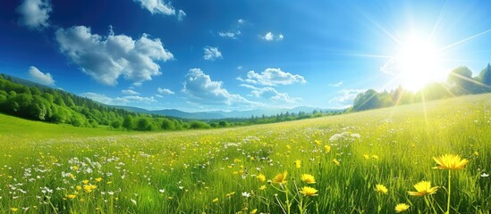Aufkleber - field of spring grass and perfect sky. with copy space image. Place for adding text or design