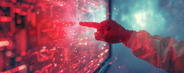 Poster - a maroon robot hand points at a red screenshot, revealing the digital world it controls with precisi