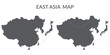 East Asia country Map. Map of East Asia in set grey color