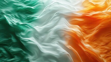 Wall Mural - Abstract digital background or texture design of irish flag colors, Ireland national country symbol illustration wavy silk fabric background