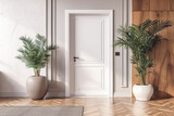 Fototapeta Uliczki - White interior door in a modern interior, in light colors in a Scandinavian style. Interior Design.
