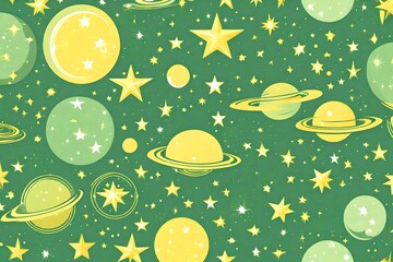 a vector template featuring a light green and yellow color palette, adorned with a celestial theme o