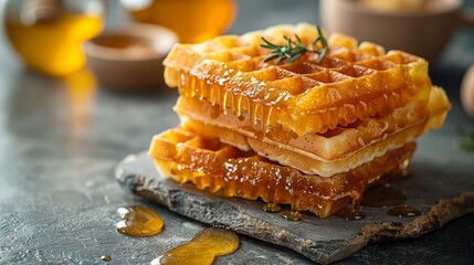 Sticker - Honey with waffles on a white background