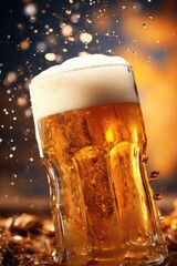 Poster - A close up of a glass of beer on a table. Ideal for bar or restaurant promotions