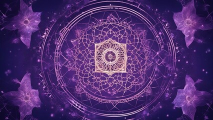 Wall Mural - background with ornament _A blue and purple sacred geometry symbols and elements background with universe and alchemy themes.  