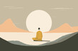 Enlightenment, nirvana and spiritual awakening concept with person in sitting pose peacefully meditating while facing the sun