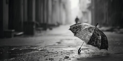 Poster - A person walking in the rain with an umbrella. Suitable for weather-related concepts