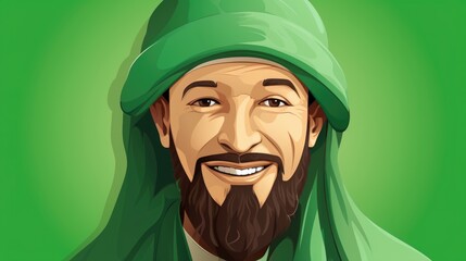 Aufkleber - A man with a beard and a green hat, suitable for various themes