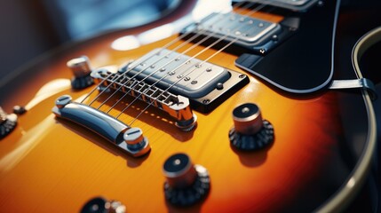 Poster - Close up of a guitar with a pick up, suitable for music industry designs
