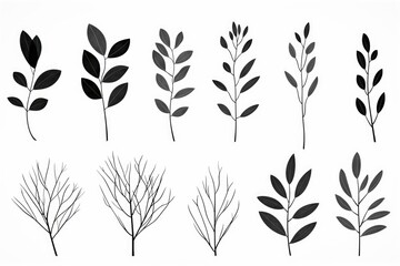 Aufkleber - Various types of leaves displayed on a plain white backdrop. Ideal for botanical presentations