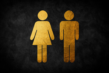 Men and women restroom icon in black background, men and women bathroom golden sign.Toilet vector icon for any use. Vector illustrator.