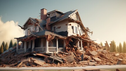 Aufkleber - A house being demolished by a pile of rubble. Suitable for construction or disaster concepts
