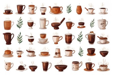 Poster - A selection of different coffee cups and saucers for various occasions. Ideal for coffee shop menus or kitchen decor