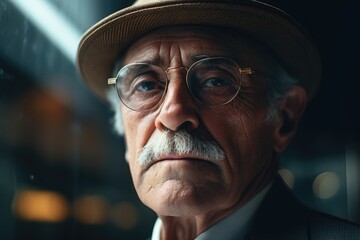 Aufkleber - An older man wearing a hat and glasses, suitable for various projects