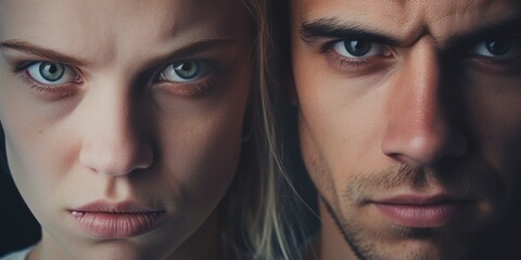 Poster - A man and a woman staring directly at the camera. Suitable for various concepts