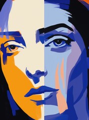 Poster - A painting featuring the face of a woman with two distinct colors, showcasing a unique and creative interpretation of portraiture.