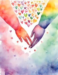 rainbow love two hands holding 