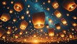A background capturing the lantern festival essence, with hundreds of illuminated paper lanterns floating against a starlit night sky, each bearing wishes for the year ahead. AI Generated