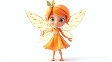 Cute Cartoon Fairy With Orange Hair And Wings. 3D Rendering.
