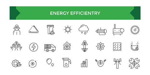 Wall Mural - Energy Efficientry Vector Icon Set In Outline Style. Green Energy, Renewable Energy and Other Icons