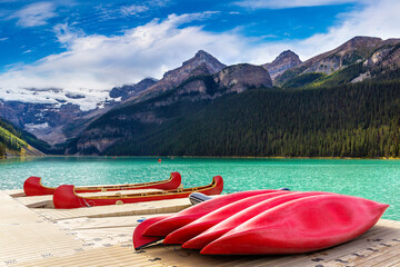 Sticker - Canoes on Lake Louise, Banff