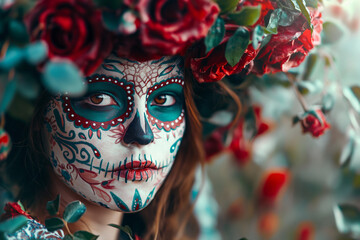 Wall Mural - halloween of woman celebrating halloween and day of the dead