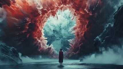 Wall Mural - Woman standing in the middle of the storm