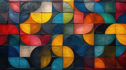  a close up of a multicolored wall with a pattern of circles and circles on the outside of the wall and on the inside of the outside of the wall.