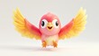 Cute and colorful 3D illustration of a baby bird with its wings spread open.
