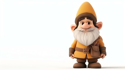 Wall Mural - This is an image of a cute and friendly looking cartoon gnome. He is wearing a yellow hat and brown boots, and has a long white beard.