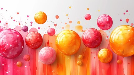 Wall Mural -  a group of colorful balls floating on top of a rainbow colored liquid stream of liquid on top of a white sheet of paper that is floating on top of a white surface.