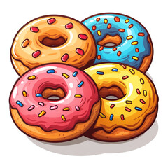 Wall Mural - Colorful pink, chocolate, orange glazed donut set on white background