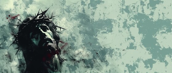 Wall Mural - Jesus Christ with the crown of thorn minimalist art concept