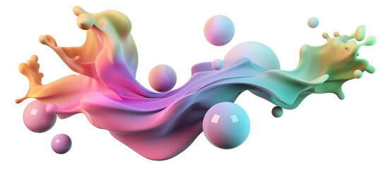 Abstract Colorful gradient flowing shape with some liquid sphere, 3d render