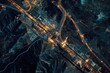 This aerial photo captures the vibrant lights and towering skyscrapers of a city at night, Industrial pipelines as seen from space, AI Generated