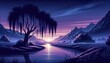 An illustration depicting a tranquil, mystical landscape during twilight. AI Generated
