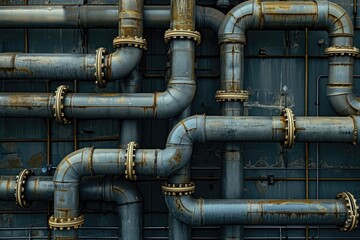 Poster - Interconnected Network of Pipes in Industrial Plant, Intertwined industrial pipelines forming a maze pattern, AI Generated