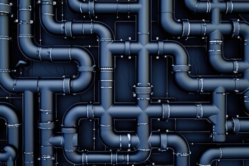 Poster - A photo showcasing a massive collection of pipes that are intricately connected to one another, creating a complex system, Intertwined industrial pipelines forming a maze pattern, AI Generated