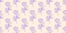 Seamless Pattern With Lupines. Spring Or Summer Background. Packaging Design, Textiles In Retro Rustic Style. Vector Illustration