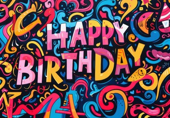 Wall Mural - HAPPY BIRTHDAY in the style of an energetic and chaotic style Generative AI