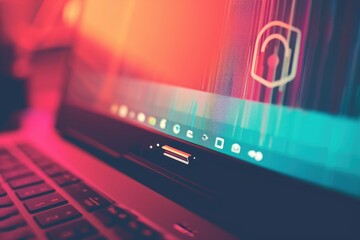 Poster - A laptop computer is sitting on top of a desk, An internet browser with a security lock icon, AI Generated