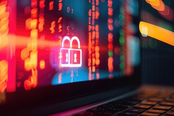 Poster - A laptop displaying a padlock icon on its screen, symbolizing security and protection, An internet browser with a security lock icon, AI Generated