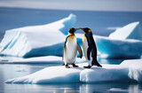 World Penguin Day, a penguin couple on a drifting ice floe, an iceberg in the ocean, the kingdom of ice and snow, the far north