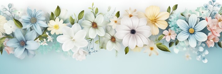  A delicate floral arrangement in pastel hues, featuring a serene blend of blooming and translucent flowers.